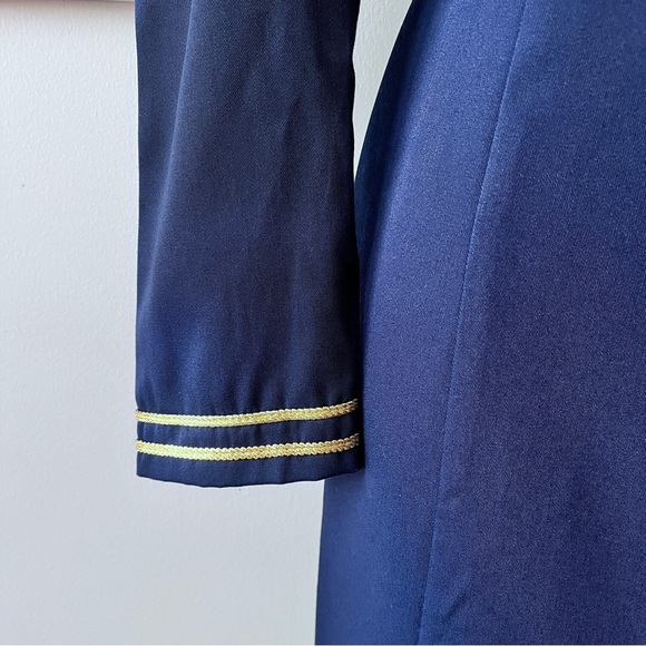 Vintage 80s Jessica Howard Military Flight Attendant Dynasty Navy Dress - Picture 5 of 12